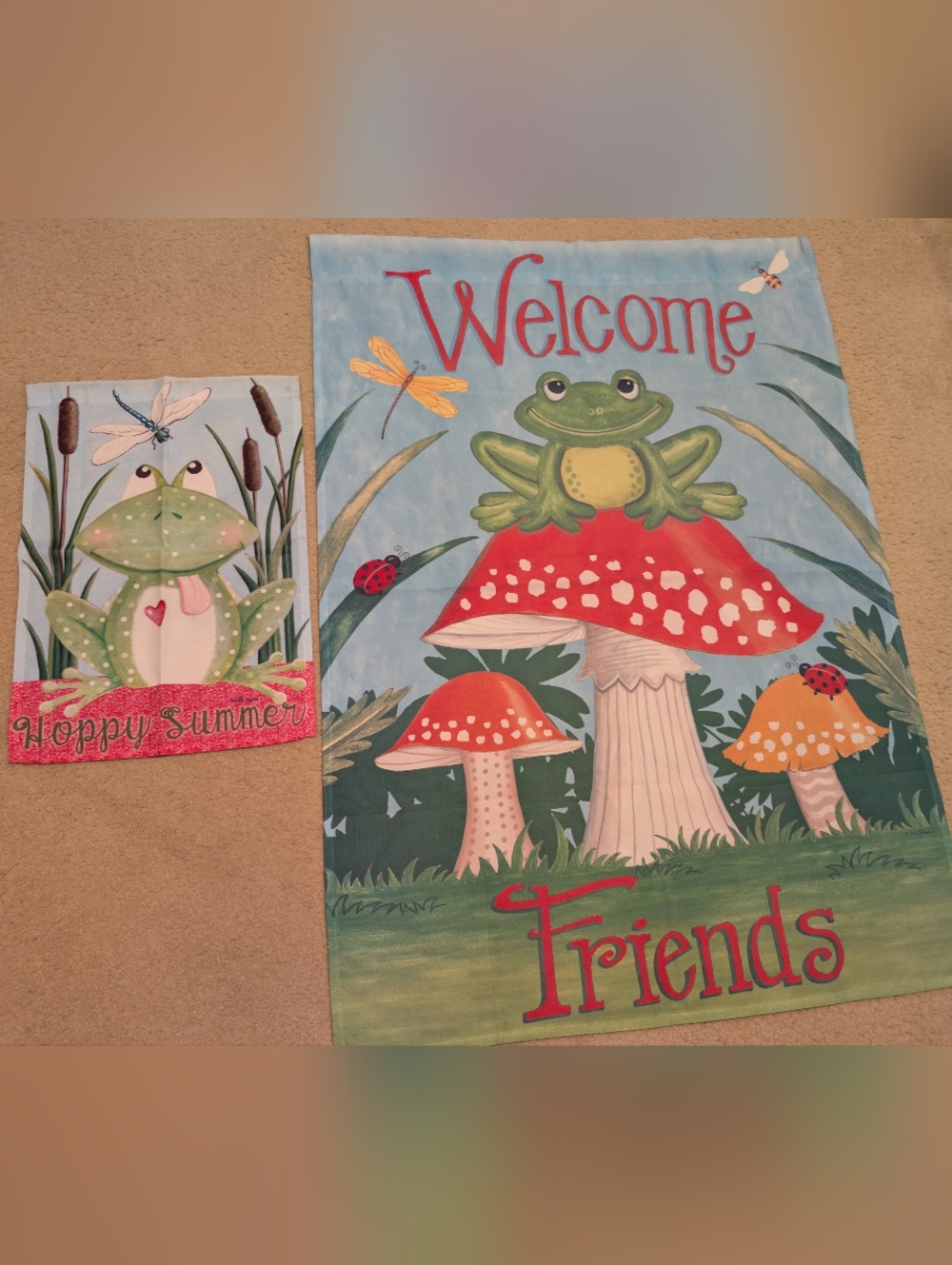 Welcome Friends Frog & Mushroom Standard And Garden Flag